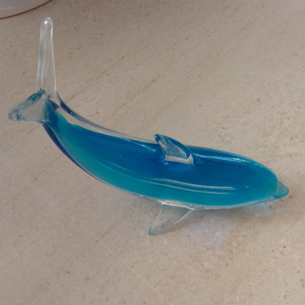 Blue Glass Dolphin Figurine